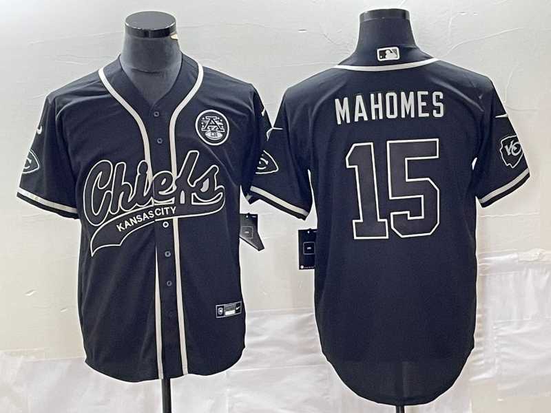 Men's Kansas City Chiefs #15 Patrick Mahomes Black Cool Base Stitched Baseball Jersey